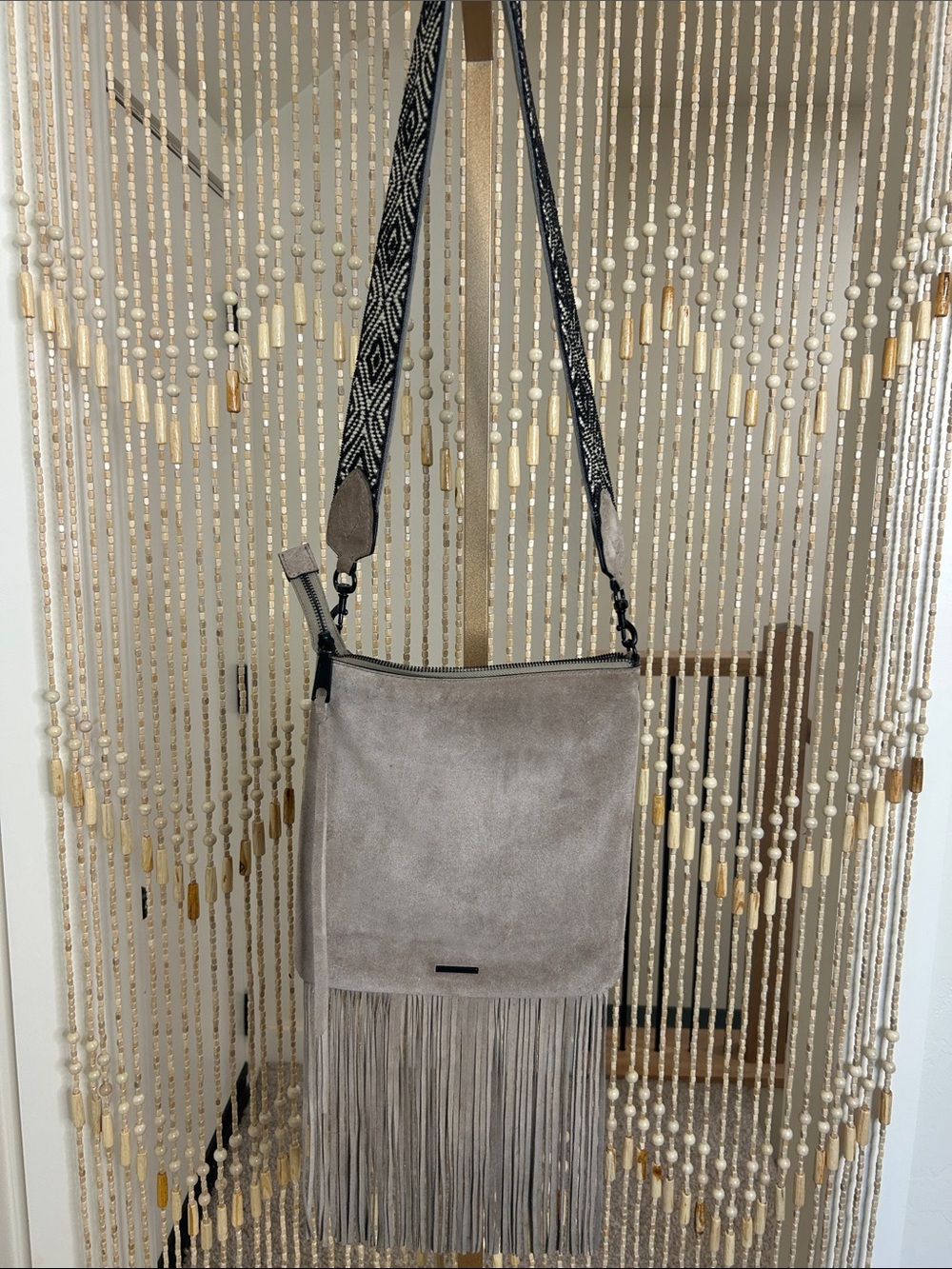 Rebecca Minkoff Taupe Fringe Suede Crossbody Bag